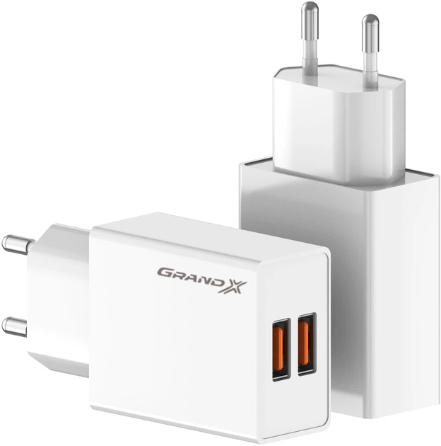 Мережевий зарядний пристрій Grand-X CH-15W 2xUSB-A 5V 2.1A White - зображення 4
