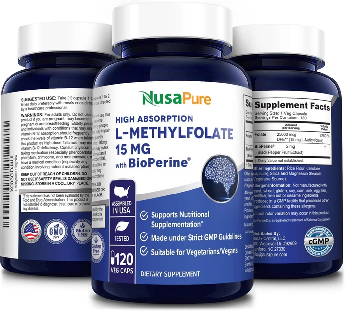 L-метилфолат Вітамін B9 преміум-класу NusaPure L Methylfolate 120 капсул - зображення 4