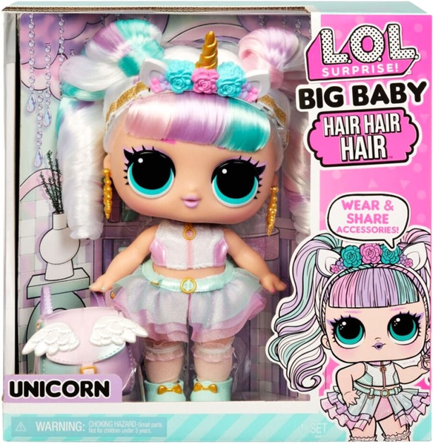 Lalka MGA L.O.L. Surprise Big Baby Hair Doll Unicorn 30 cm 2 szt (10035051579714) - obraz 1