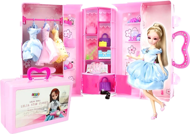 Лялька LEAN Toys Модель з набором одягу в валізі 28 см (1818912165422) - зображення 3