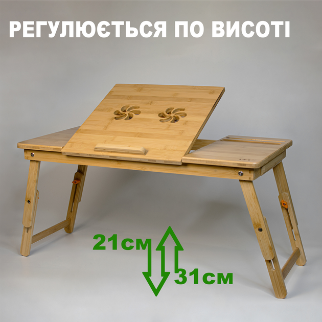 Бамбуковий столик для ноутбука UFT T13 New з тримачем для планшета та подвійною стільницею Brown (UFTT13new) - зображення 4