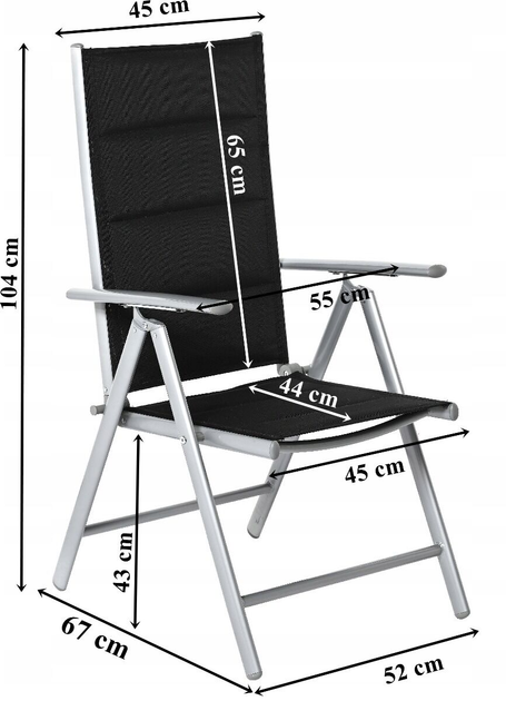 Zestaw krzeseł ogrodowych OTE Lungo 55 x 67 x 104 cm 2 szt Czarne (5908221436637) - obraz 14