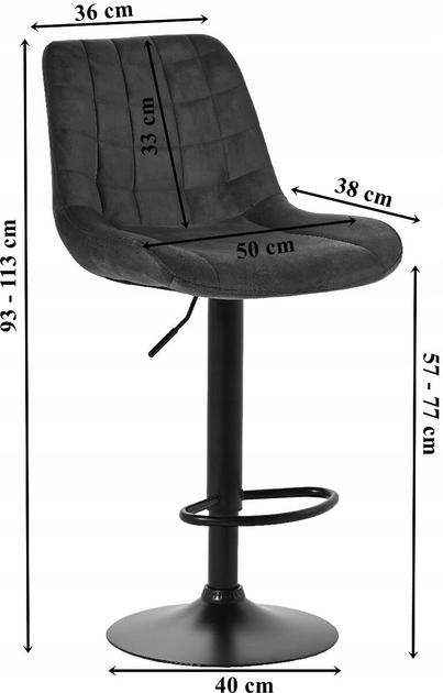 Stołek barowy OTE Mars Welur z oparciem 50 x 38 x 93 - 113 cm Szary (5908221421923) - obraz 11