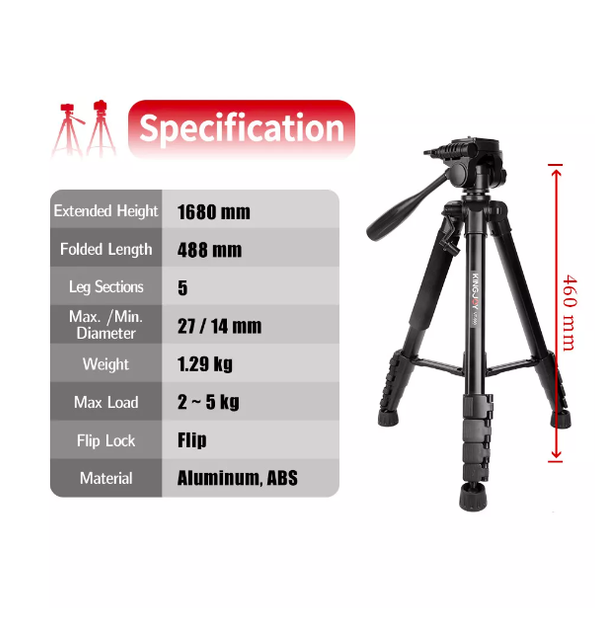 Штатив Tripod Stand Multifunctional 1.68m KingJoy VT-990S - Фото 4 Штатив Tripod Stand Multifunctional 1.68m KingJoy VT-990S - зображення 4
