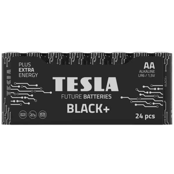 Батарейка Tesla Black+ AA (LR06) 1.5V (Alkaline) (24 шт.) - Фото 1 Батарейка Tesla Black+ AA (LR06) 1.5V (Alkaline) (24 шт.) - изображение 1