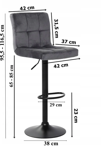Барний стілець OTE Kappa Velvet 42 x 37 x 116 см Сірий (5908221408665) - зображення 10