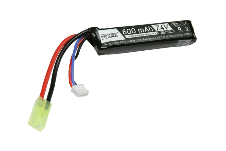 Акумулятор LiPo 7,4 V 600mAh 20/40C для PDW - Tamiya mini [Specna Arms] (для страйкболу) - зображення 1