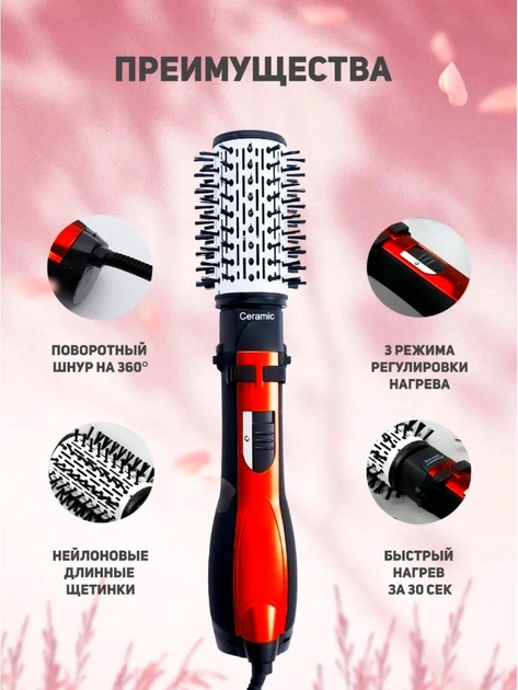 Фен Щетка Gemei Gm-4828 Браш Стайлер Вращающаяся Расческа Для Брашинга Красный - Фото 4 Фен Щетка Gemei Gm-4828 Браш Стайлер Вращающаяся Расческа Для Брашинга Красный - изображение 4