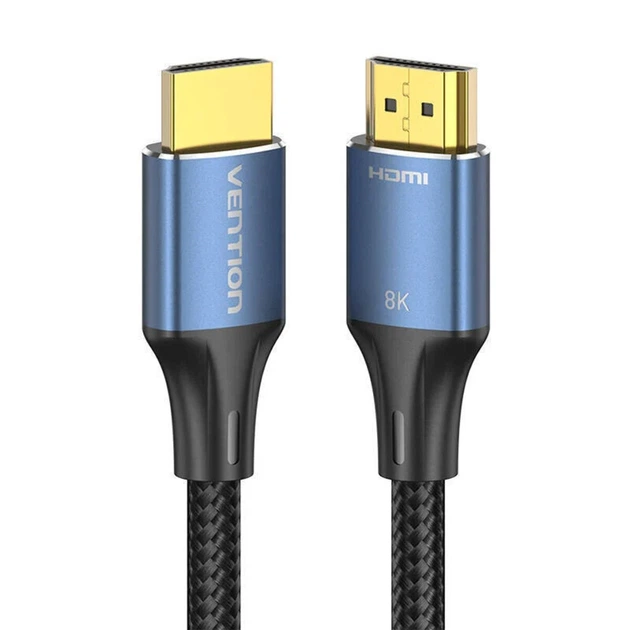 Кабель Vention Cotton Braided HDMI-A Male to Male HD v2.1 Cable 8K 2M Aluminum Alloy Type Black-Blue (ALGLH) - зображення 3