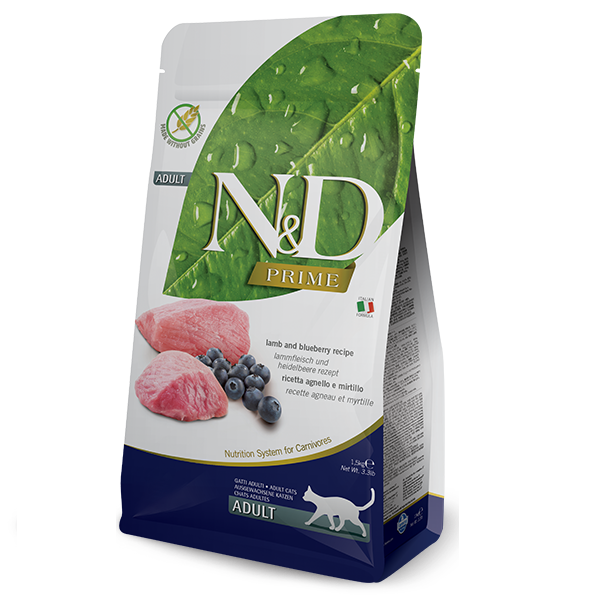 Фармина сухой корм для кошек N&D GRAIN FREE PRIME LAMB & BLUEBERRY ADULT с ягненком и черникой, 1,5 кг - Фото 1 Фармина сухой корм для кошек N&D GRAIN FREE PRIME LAMB & BLUEBERRY ADULT с ягненком и черникой, 1,5 кг - изображение 1