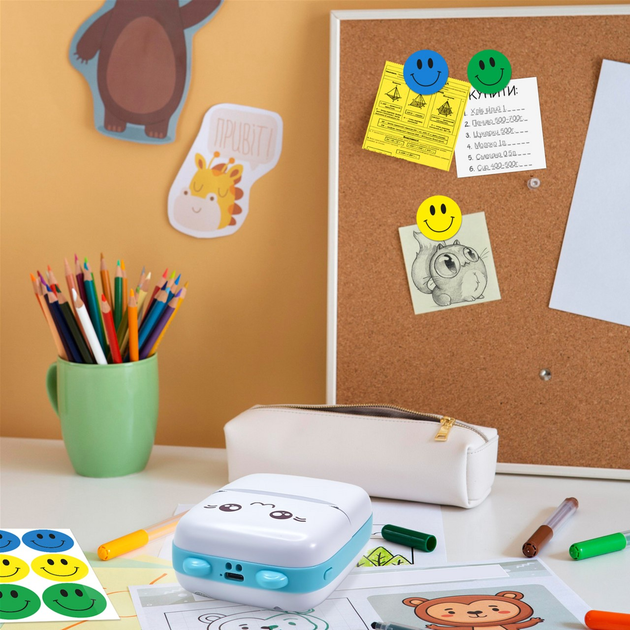 Детский портативный термопринтер Jetix Mini printer Blue с набором карандашей и термобумаги в комплекте (JMP-2-TPC1K) - изображение 3