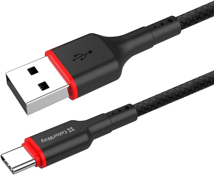 Кабель ColorWay USB - Type-C (PVC - red head) 2.4А 1 м Black (CW-CBUC064-BK) - изображение 4