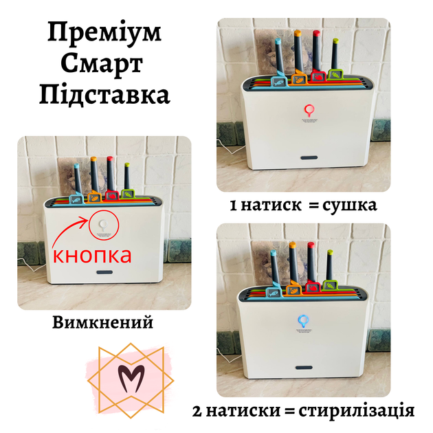 Набір обробних дошок та ножів на смарт підставці з функцією автосушіння та дезінфекції Memorik - Фото 7 Набір обробних дошок та ножів на смарт підставці з функцією автосушіння та дезінфекції Memorik - зображення 7