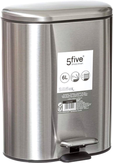 Відро для сміття 5five Simply Smart Siliflex з педаллю 6 л Сріблясте (3560237559926) - зображення 5