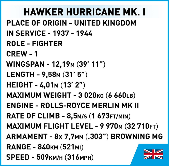 Конструктор Cobi HC WWII Hawker Hurricane Mk. I 138 деталей (5902251058661) - зображення 7