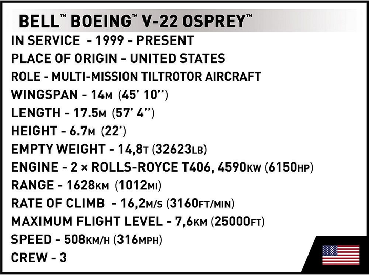 Klocki konstrukcyjne Cobi Armed Forces Bell Boeing V-22 Osprey First 1136 elementów (5902251058357) - obraz 11