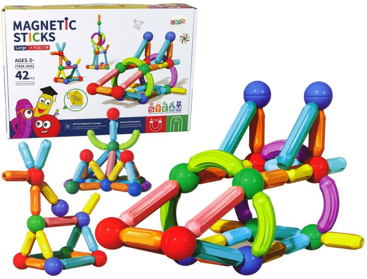 Конструктор магнітний LEAN Toys Colorful Plastic Magnetic Blocks 42 деталі (5905679070734) - зображення 2