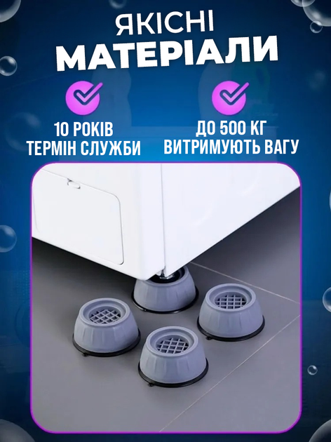 Антивибрационные Подставки ножки для стиральной машины и для холодильника Серые 4 шт ELECTRICLIGHT - изображение 5
