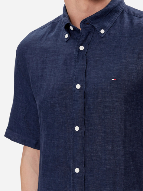 Koszula męska lniana z krótkom rękawem Tommy Hilfiger MW0MW35207-DCC L Granatowa (8720646615940) - obraz 4