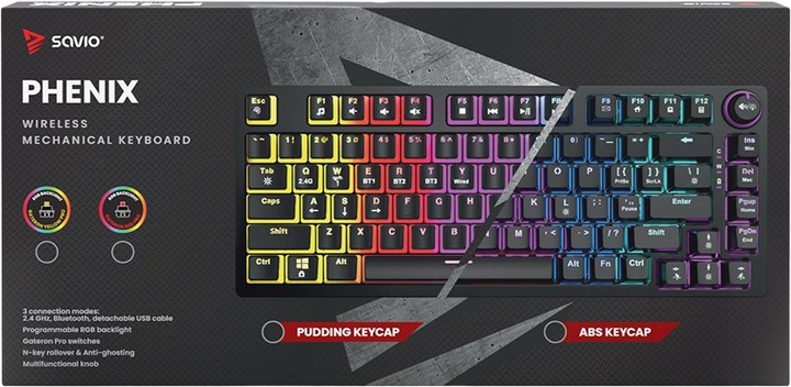 Klawiatura bezprzewodowa Savio Phenix Gateron Red Pro Wireless Black - obraz 6
