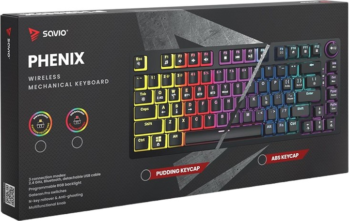 Klawiatura bezprzewodowa Savio Phenix Gateron Red Pro Wireless Black - obraz 7