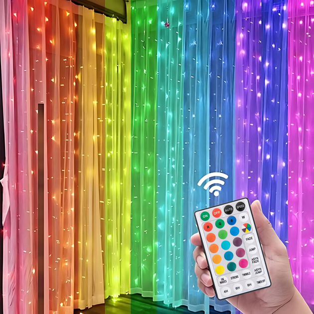 Гирлянда штора роса 3х3 RGB Niki Light роса від юсб роса на пульті завіса 300 LED різнокольорова 16 кольорів - зображення 8