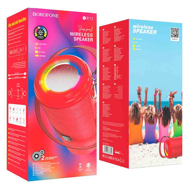 Портативная блютуз колонка BOROFONE Young IPX5 BR13 |AUX, SD-card, Bluetooth, USB, FM-Radio| Красный - изображение 2