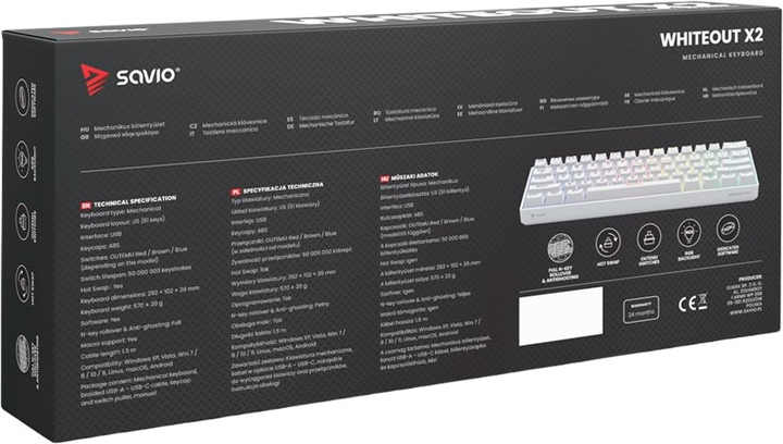 Клавіатура дротова Savio Whiteout X2 Outemu Red USB White - зображення 8
