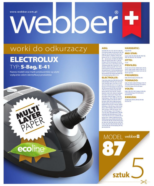 Zestaw worków do odkurzacza Webber Electrolux S-BAG/E41 (02WWE41) - obraz 1