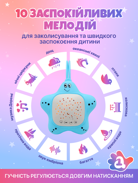 Генератор білого шуму звуків для сну немовлят і дітей портативний підвісний 10 мелодій Зіронька А1 з проектором зоряного неба рожевий (STG-A1-Pink) - Фото 2 Генератор білого шуму звуків для сну немовлят і дітей портативний підвісний 10 мелодій Зіронька А1 з проектором зоряного неба рожевий (STG-A1-Pink) - зображення 2