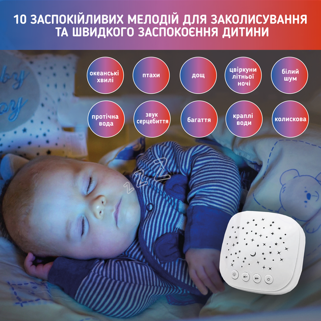 Генератор білого шуму звуків для сну немовлят і дітей портативний підвісний 10 мелодій А1 з проектором зоряного неба Рожевий - зображення 2