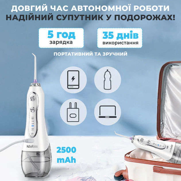 Ирригатор для зубов и чистки полости рта портативный ирригаторы портативные с насадками зубные иригаторы H2ofloss travel kit HF-6 black - изображение 3