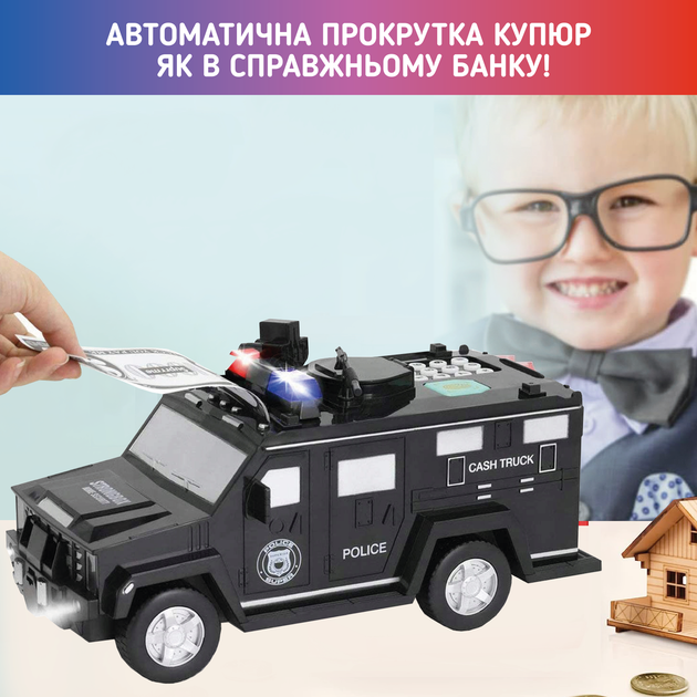 Копилка сейф машинка игрушечный детская электронная для детей мальчика ребенка для бумажных денег монет с кодовым замком и купюроприемником CachTruck Hummer белый детские копилки игрушечные сейфы - изображение 7