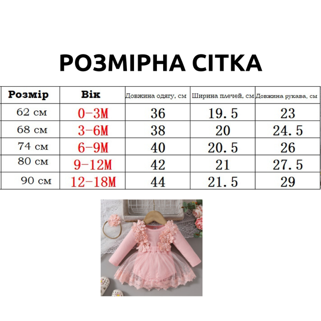 Бодик-платье для девочки с кружевом и длинным рукавом + повязочка на голову с бантиком, Розовый, 80 см - изображение 8