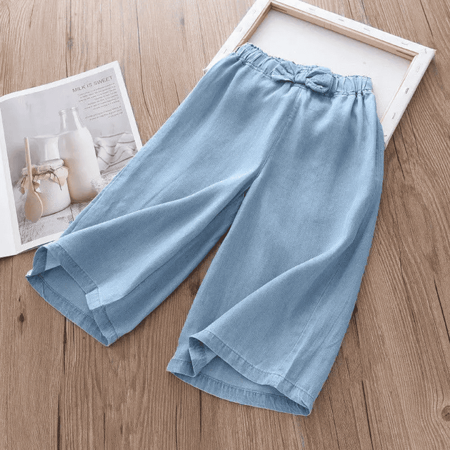 Літні вкорочені брюки для дівчаток Diana Textile, Блакитний, 130 см, 6 років - Фото 1 Літні вкорочені брюки для дівчаток Diana Textile, Блакитний, 130 см, 6 років - зображення 1