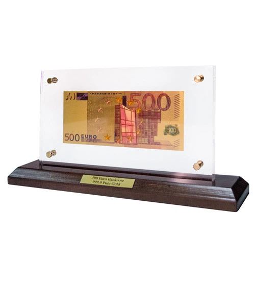 Банкнота на деревянной подставке Банкнота 500 EUR (евро) Евросоюз 28х14 см 160075 сувенир - изображение 2