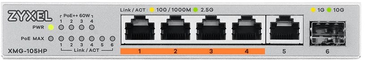 Комутатор Zyxel XMG-105HP Unmanaged 5x 2.5G PoE 1x SFP+ (XMG-105HP-EU0101F) - зображення 2