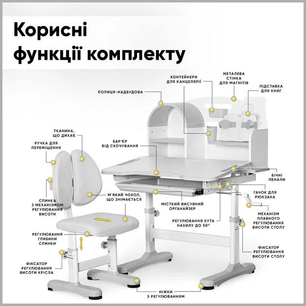 Комплект мебели стол + стульчик + полка Mealux Octo Grey (BD-33 G) - Фото 3 Комплект мебели стол + стульчик + полка Mealux Octo Grey (BD-33 G) - изображение 3