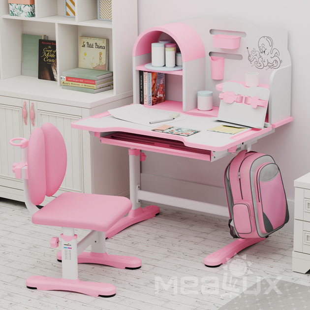 Комплект мебели стол + стульчик + полка Mealux Octo Pink (BD-33 PN) - изображение 2