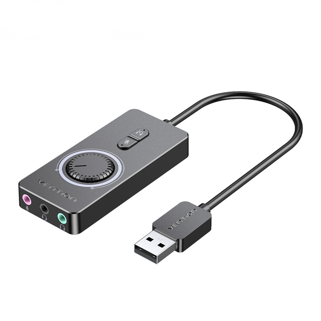 Звуковая карта Vention 0.15м USB - 3x 3.5мм minijack с поддержкой микрофона 16 бит/48 кГц TRS Наружный Адаптер Стерео AUX с управлением громкости Универсальный Черный - изображение 1