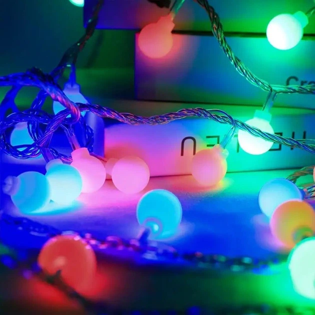 Светодиодная гирлянда "Шарики" 20 LED, 5м + переходник, 220V, IP44, Мультиколор - изображение 6