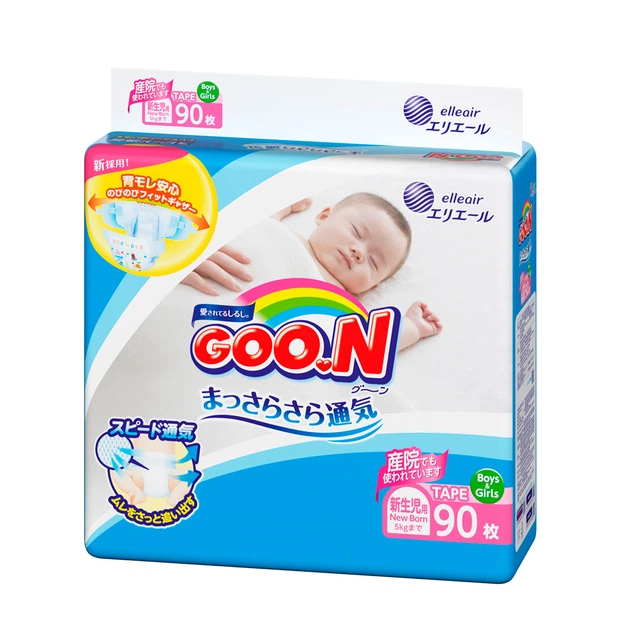 Подгузники goo.n для новорожденных до 5 кг (размер SS, на липучках, унисекс, 90 шт) - изображение 6