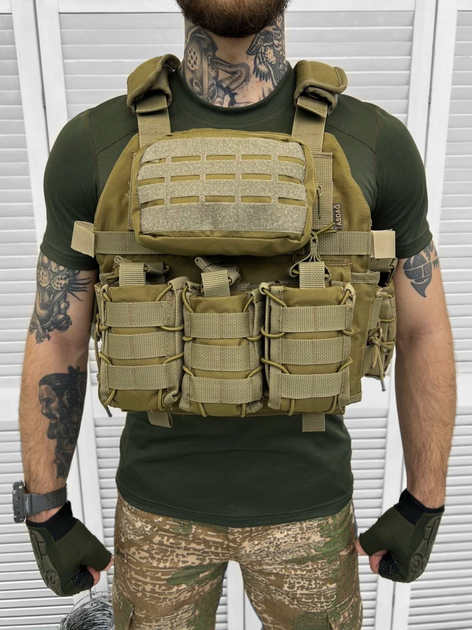 Тактична плитоноска Cordura 1000D із системою MOLLE з підсумками Coyote - зображення 2