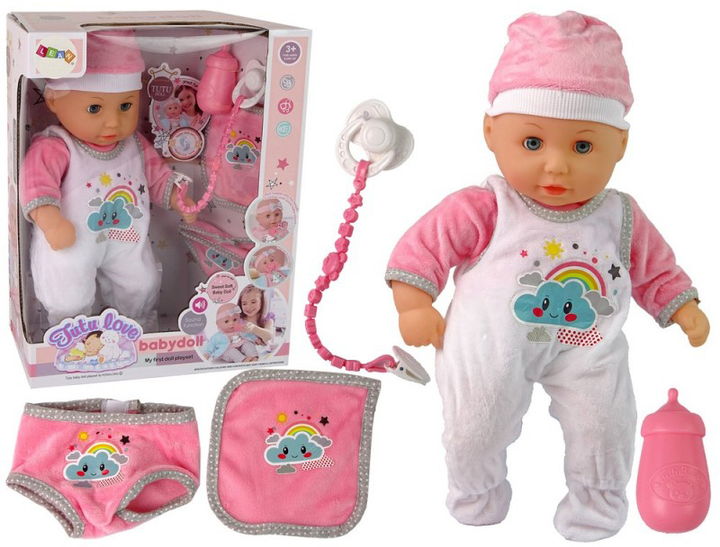 Lalka bobas LEAN Toys z dźwiękiem i akcesoriami 38 cm Biało-różowa (5905214972141) - obraz 1