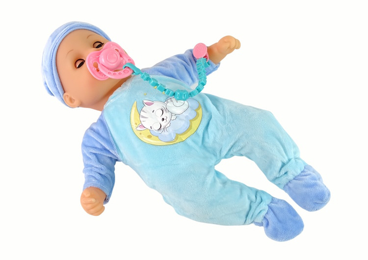 Lalka bobas LEAN Toys z dźwiękiem i akcesoriami Niebieska 38 cm (5905214972134) - obraz 5