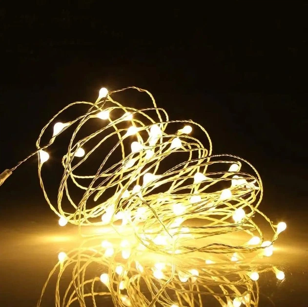 Светодиодная гирлянда "Роса" на батарейках, 10м, 100 LED, статический режим, IP44, Теплый белый - изображение 5