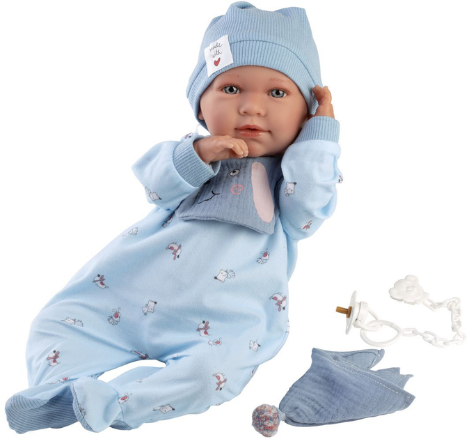Lalka bobas Llorens Mimo w czapeczce i śliniaczku 42 cm (8426265274208) - obraz 3