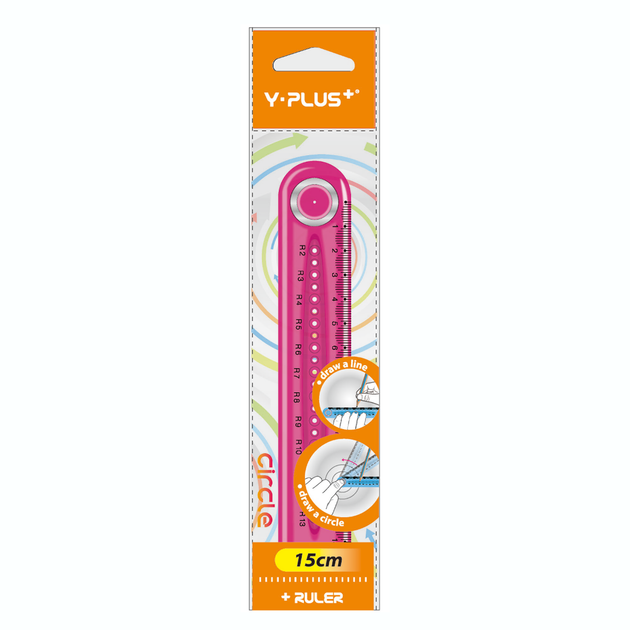 Лінійка Y-Plus+ CIRCLE 15 см (з функцією циркуля) рожева - Фото 1 Лінійка Y-Plus+ CIRCLE 15 см (з функцією циркуля) рожева - зображення 1