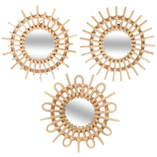 Набір дзеркал Atmosphera Соняшник плетені з лози 3 шт 28 см бежевий (3560238339275) - зображення 1