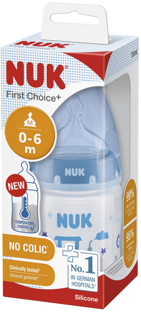 Butelka do karmienia NUK First Choice Plus z silikonowym smoczkiem 150 ml niebieska (4008600400509) - obraz 2